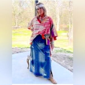 Jaded gypsy jewel distressed denim light wash skirt